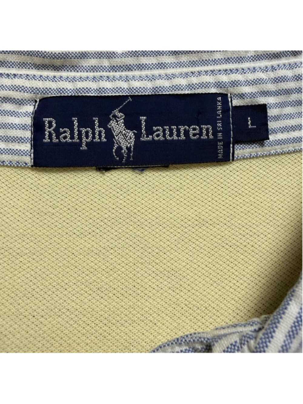 Polo Ralph Lauren VTG 90’s Mens Butter Yellow Polo Logo Striped Collar L RARE
